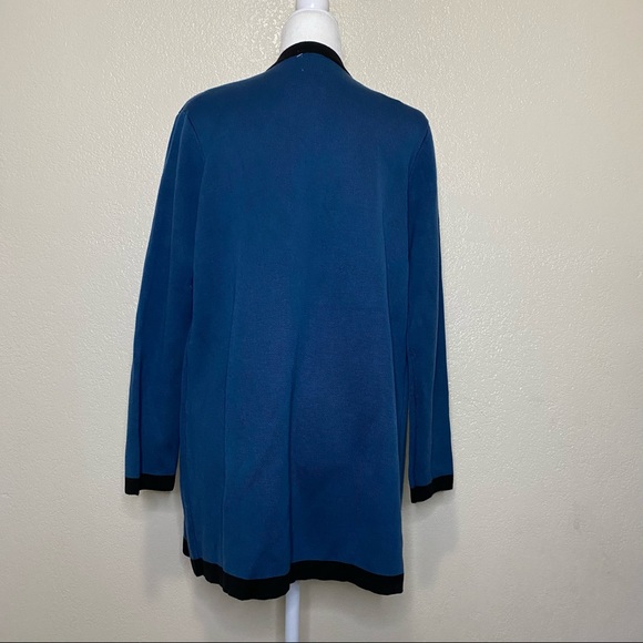 Anne Klein Double Knit Drape Front Cardigan in Blue/Black Size Large - Picture 5 of 7